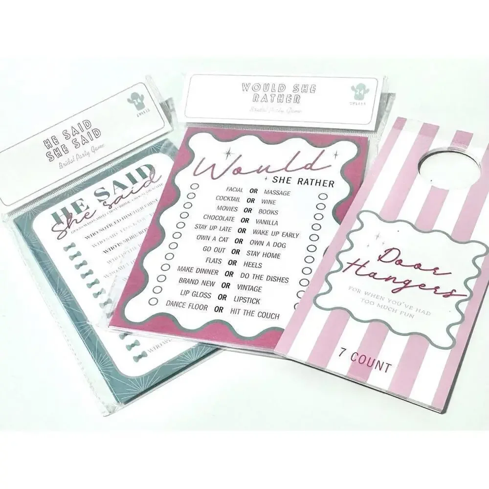 NEW Bridal Party Games Two Games for 24 Guests and 7 Door Hangers Bridal Shower